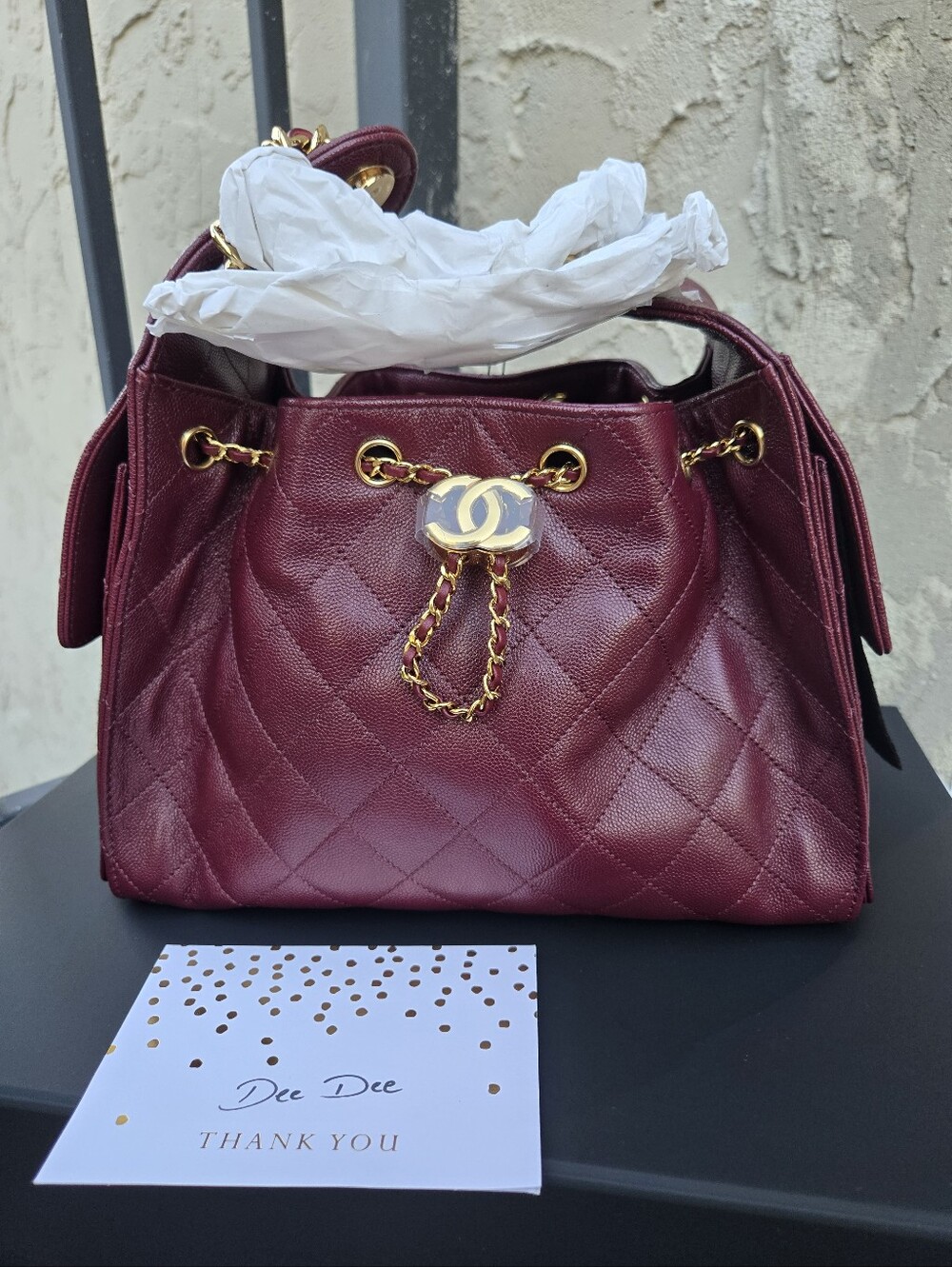 CHANEL 26A Small 25 in Caviar Burgundy Leather.